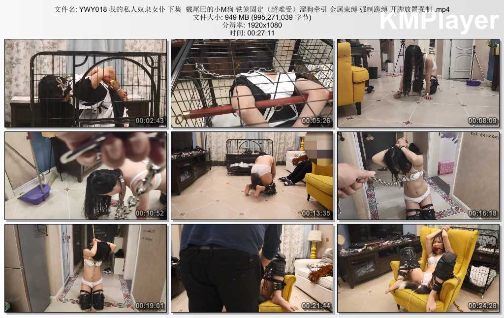 YWY018 我的私人奴隶女仆 下集  戴尾巴的小M狗 铁笼固定（超难受）溜狗牵引 金属束缚 .jpg