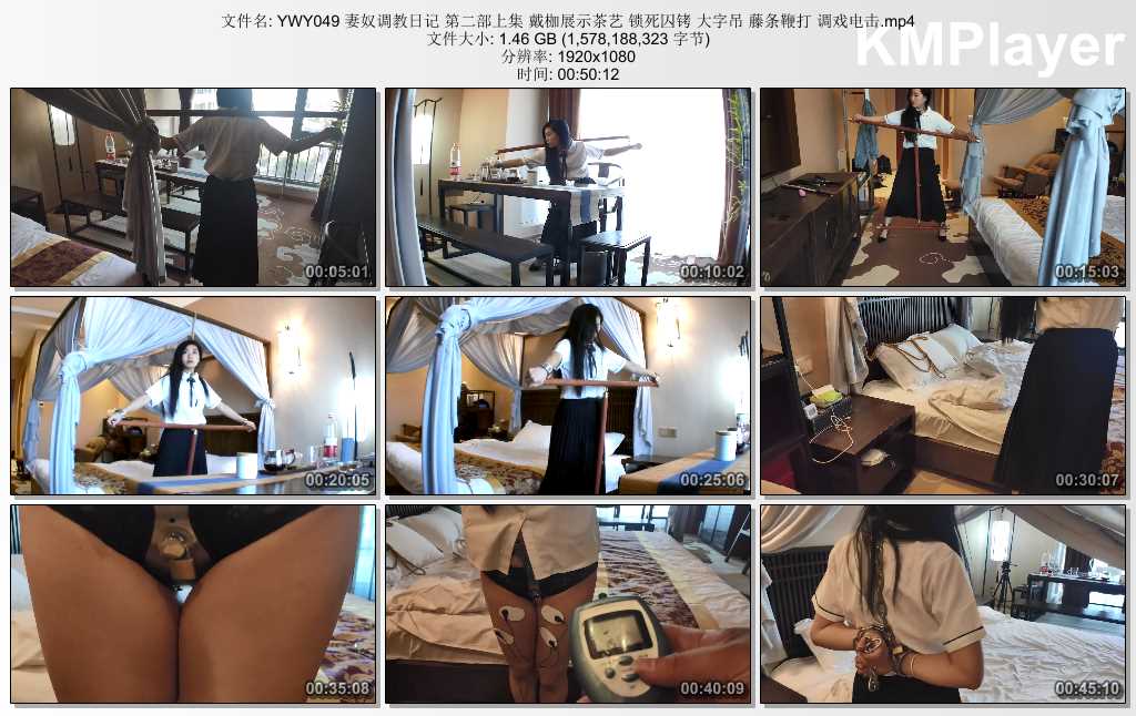 YWY049 妻奴调教日记 第二部上集 戴枷展示茶艺 锁死囚铐 大字吊 藤条鞭打 调戏电击.mp.jpg
