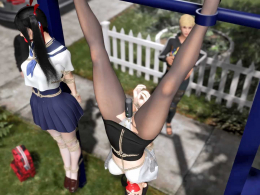 绳艺动画_《来自女儿的路边调教02》围观的路人纷纷地看不下去 把女儿紧紧绑在小区的柱子上无法动弹分毫 两女羞耻的接受着大家的围观