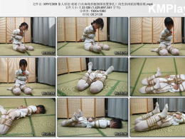 象人工作室_朝朝 白丝麻绳折腿捆绑放置挣扎！肉色肌肉贴封嘴封眼