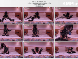 伪娘JIOJIO_黑色UP漆皮吊带胶衣自缚 电击 训练器