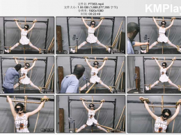 HD飞天原创_欧式风拘束架把艺仙儿禁锢起来后，带上10公分加长y具口球电击片贴满全身