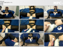 嗷大喵工作室_M开腿绑住固定在沙发上并戴上了[不可描述]尾巴 塞入式TD不断变换频率 震动