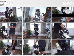 闪闪工作室_乳胶女仆 内置震动头套链接在主人胯裆 绝对强制的口器和呼控