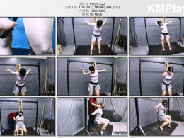 HD飞天原创_把云婉儿大字铐在铁架上，口球棒棒玩腻后，把她强行马步，绳子圈住脖子