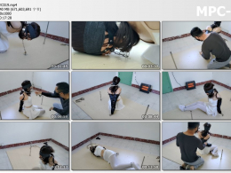 浅浅原创_女奴戴着项圈锁在地板的铁环上