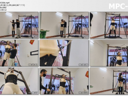 浅浅原创_单手套 乳夹 马具型口枷 过膝长筒靴 一字型分腿脚枷