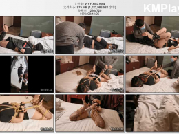 雯莹莹_小雯尝试单手套自缚失败后被强制开腿惩罚，小腿拘束套驷马，强G