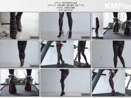 高跟遇到跑步机_连体衣黑丝高跟手脚连铐+电动BB、金属GS、TD、电击器在跑步机上